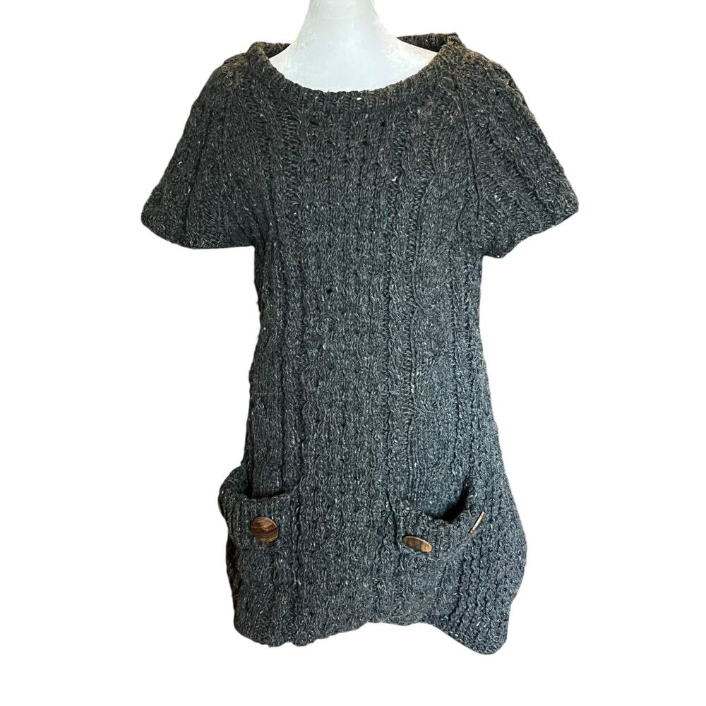 Himalayan Mountain Wool Knit Dress Womens Medium Wool Buttons Pockets